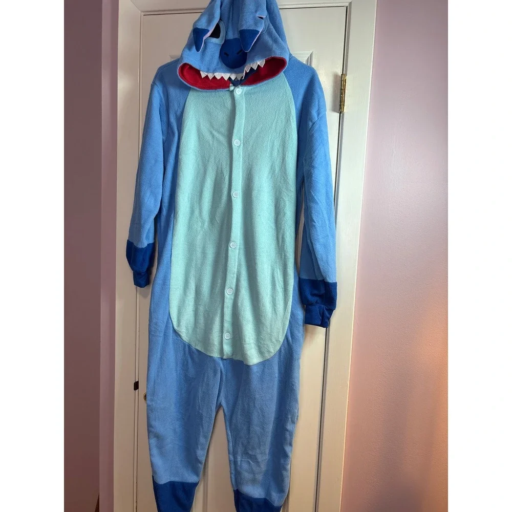 Disney Lilo & Stitch Blue Fleece Kigurumi one piece Pajamas Medium Costume - Picture 2 of 5